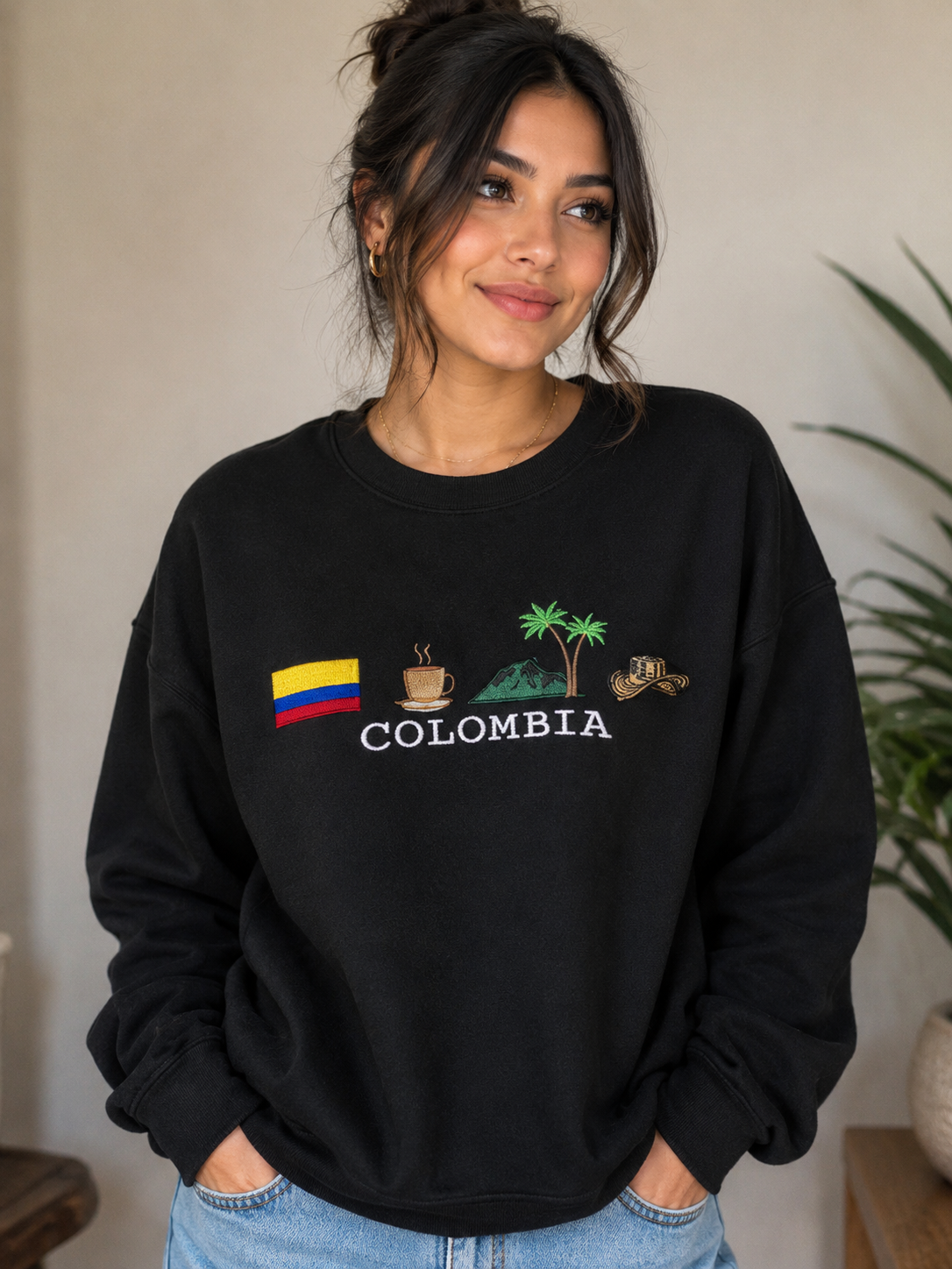 Colombia Embroidered Sweatshirt | Colombian Flag & Cultural Icons | Unisex Crewneck Gift