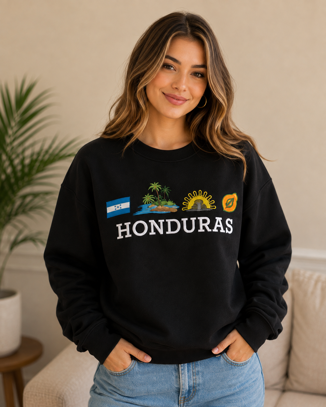 Honduras Embroidered Sweatshirt | Honduran Flag & Tropical Icons | Unisex Crewneck Gift