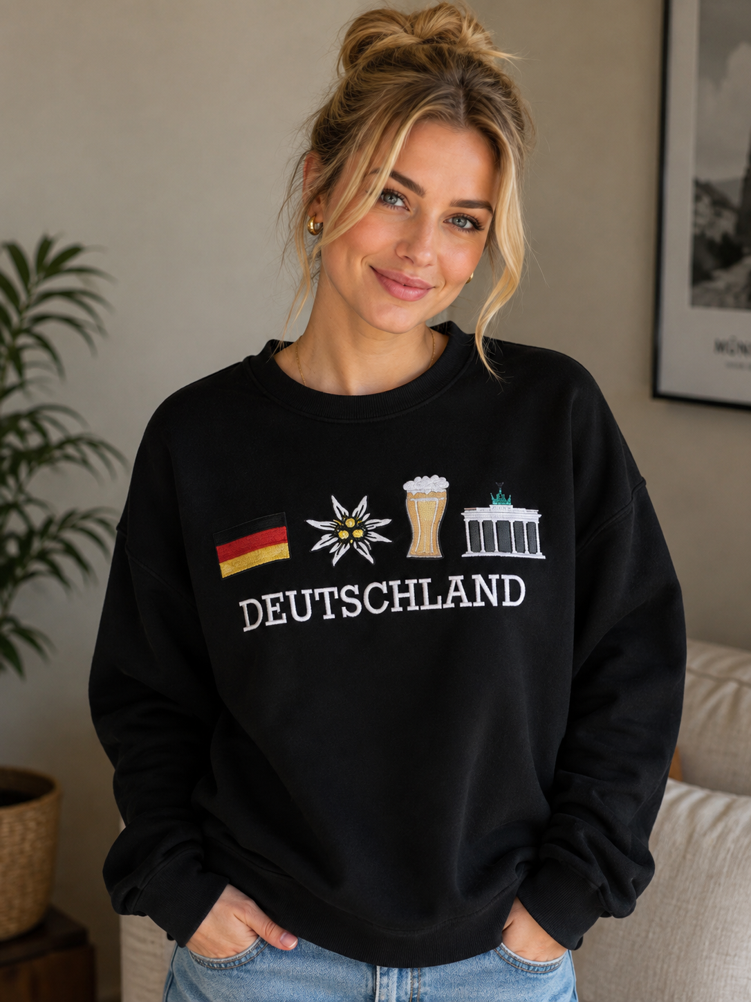 Deutschland Embroidered Sweatshirt | German Flag & Cultural Icons | Unisex Crewneck Gift
