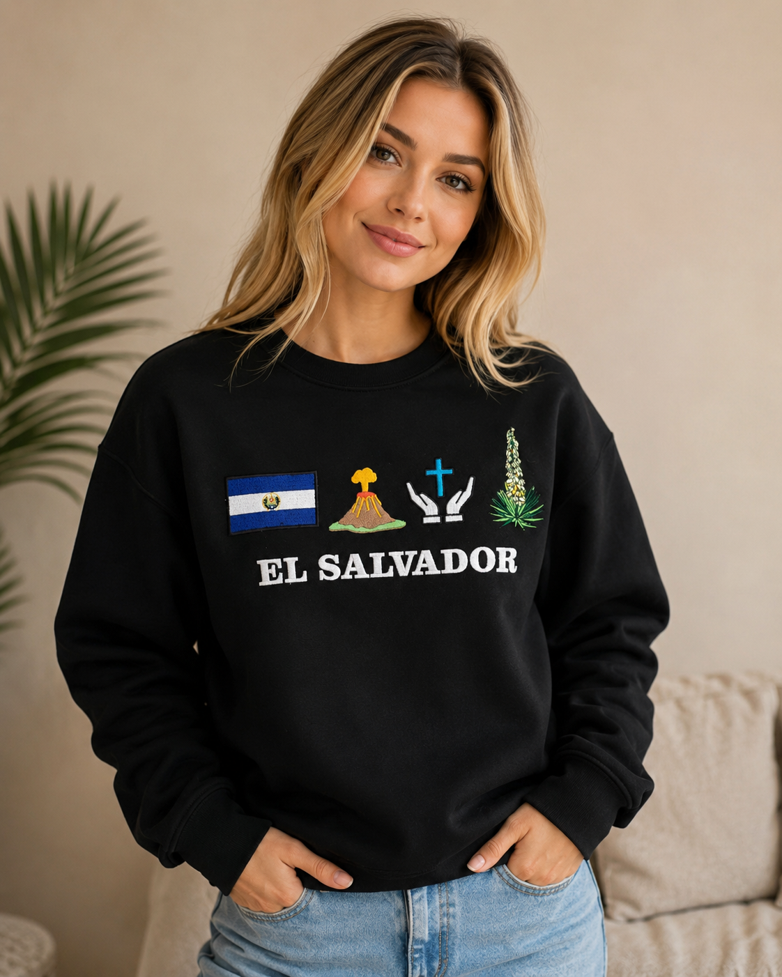 El Salvador Embroidered Sweatshirt | Salvadoran Flag & Cultural Icons | Unisex Crewneck Gift